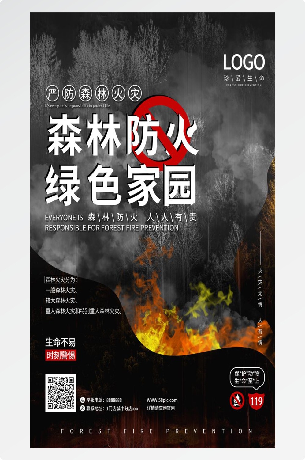 森林防火竖版预防森林火灾消防安全海报素材79