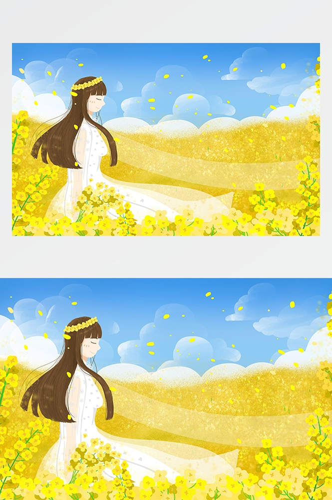 油菜花开田野风景背景插画图片banner海报9