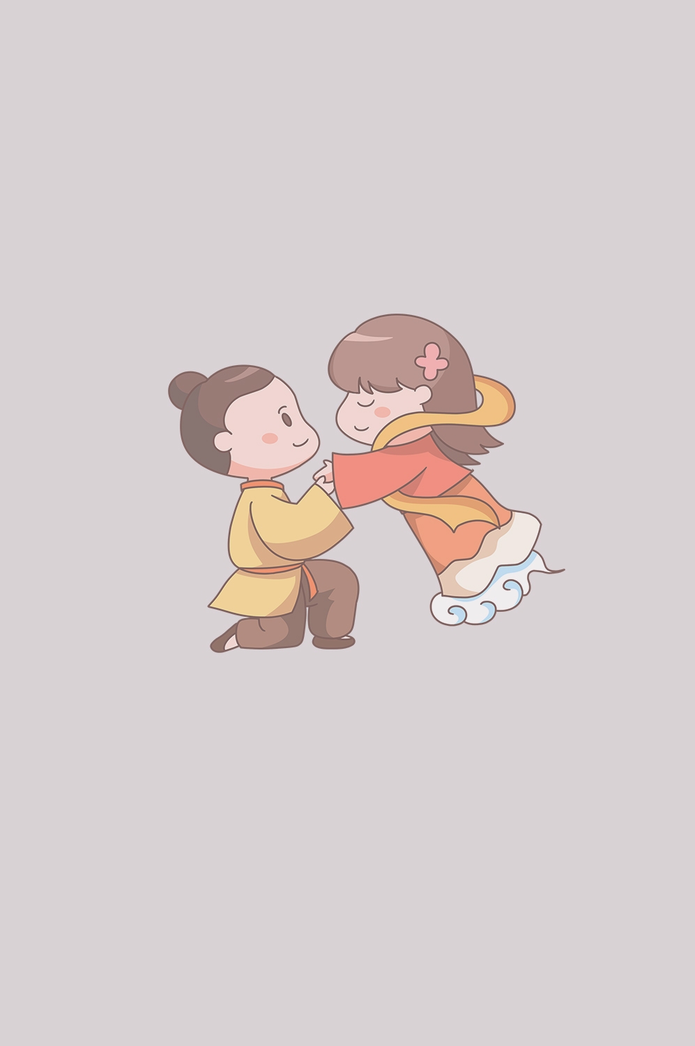 牛郎织女卡通图案七夕情人节装饰素材免抠透明背景79