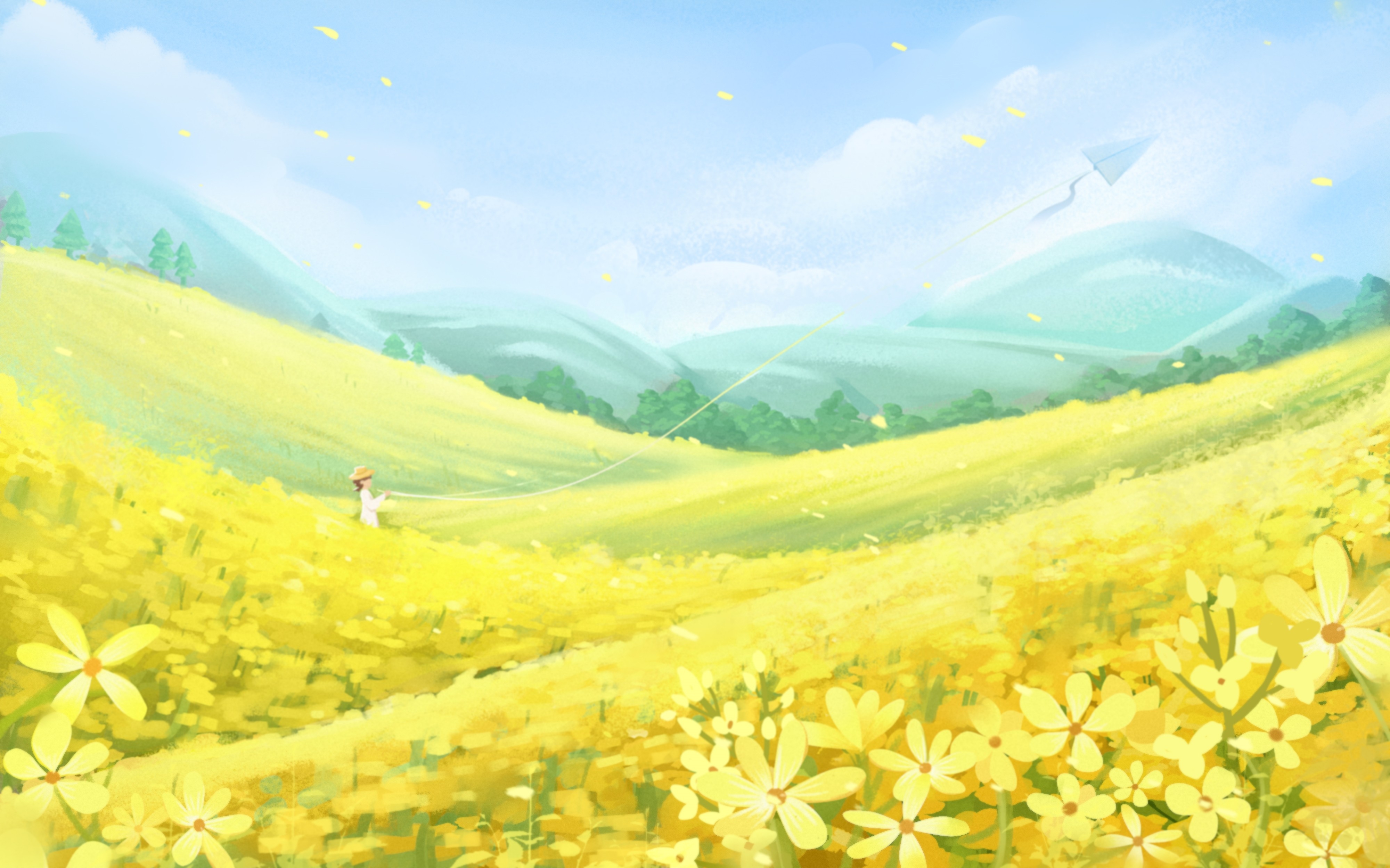 油菜花开田野风景背景插画图片banner海报11