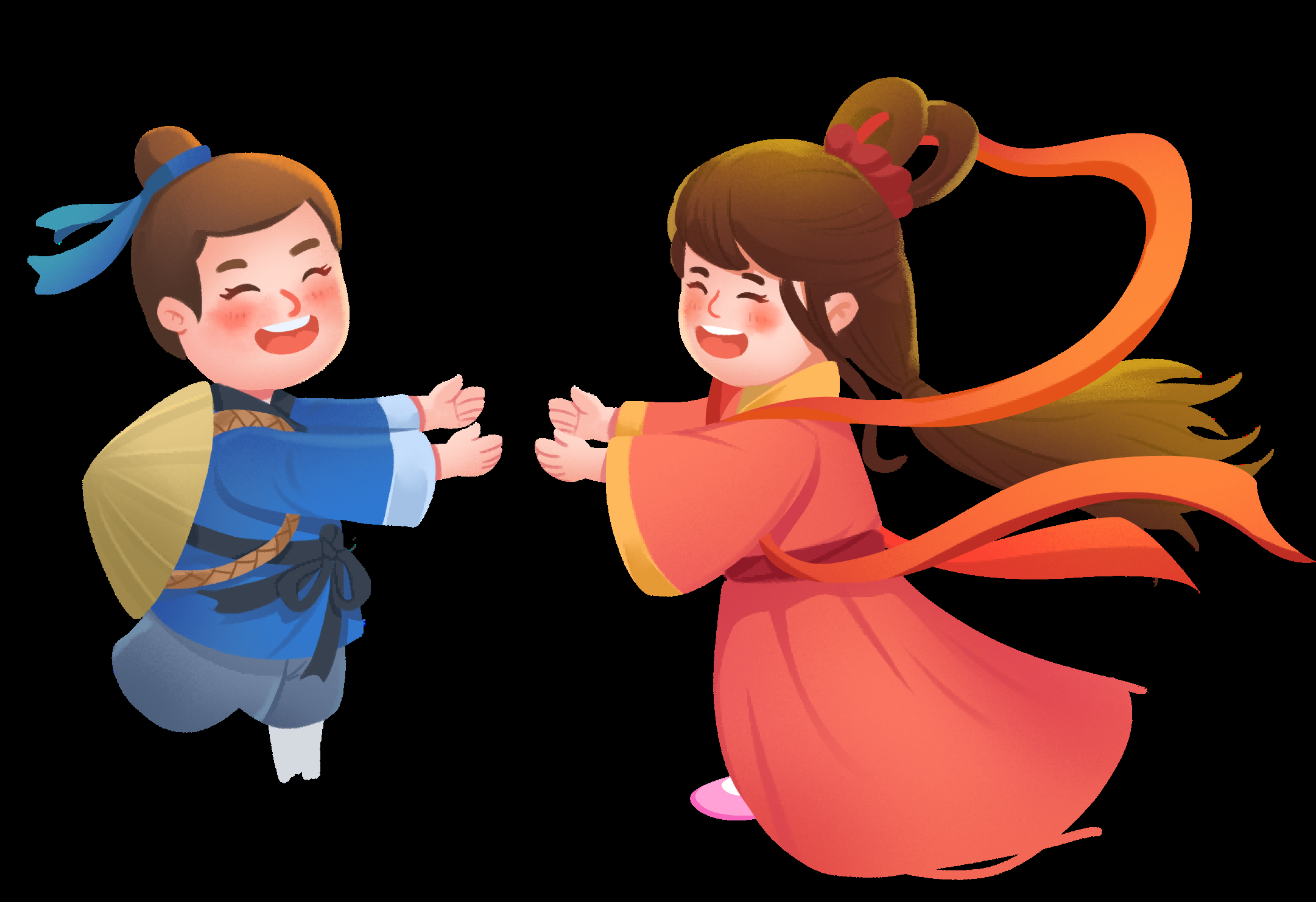 牛郎织女卡通图案七夕情人节装饰素材免抠透明背景89