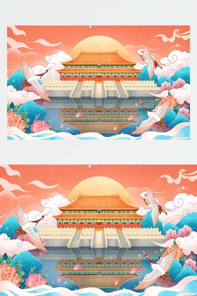 国潮唯美山水风景中国风插画海报元素背景PSD高清分层源文件素材 (11)