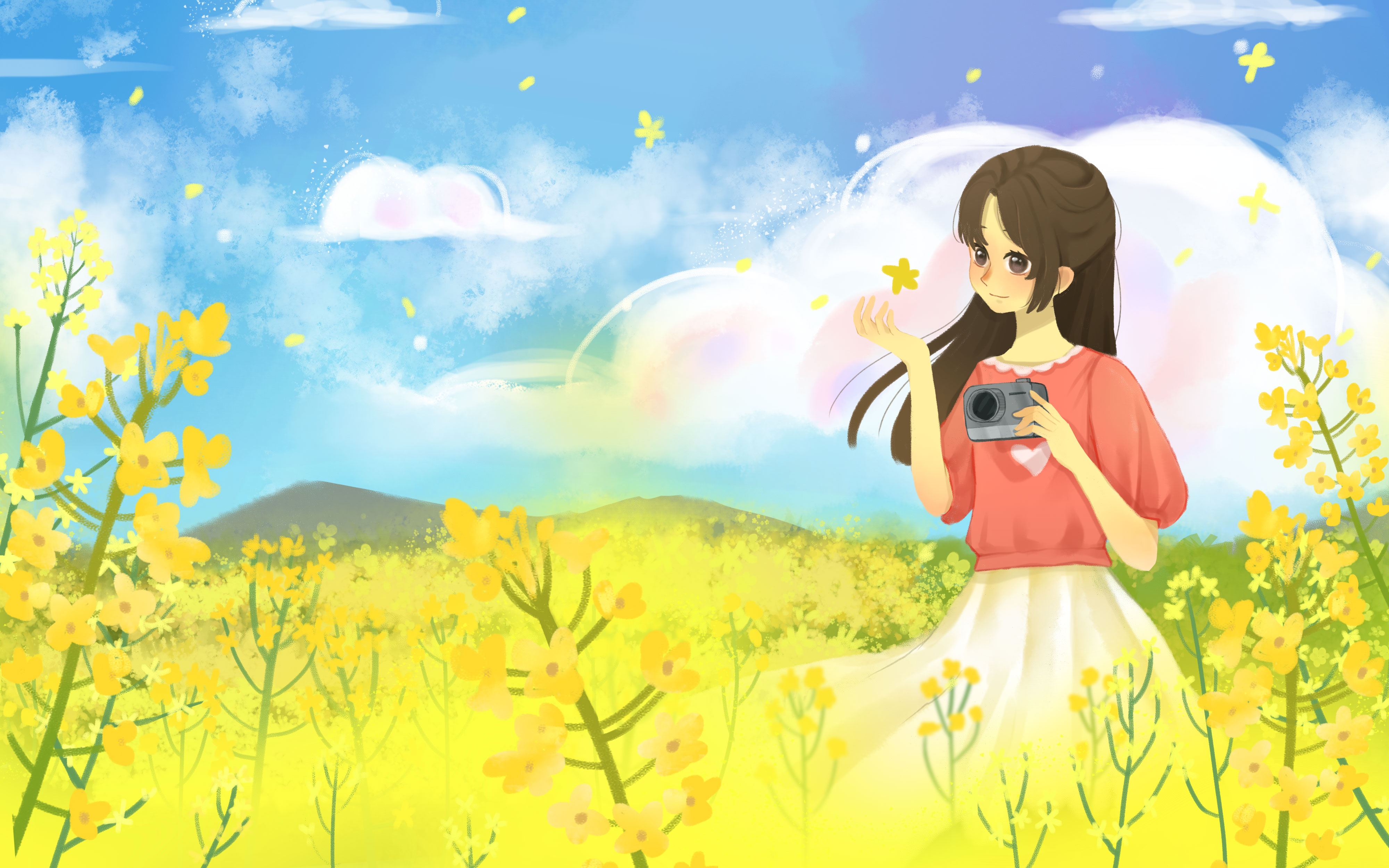油菜花开田野风景背景插画图片banner海报2