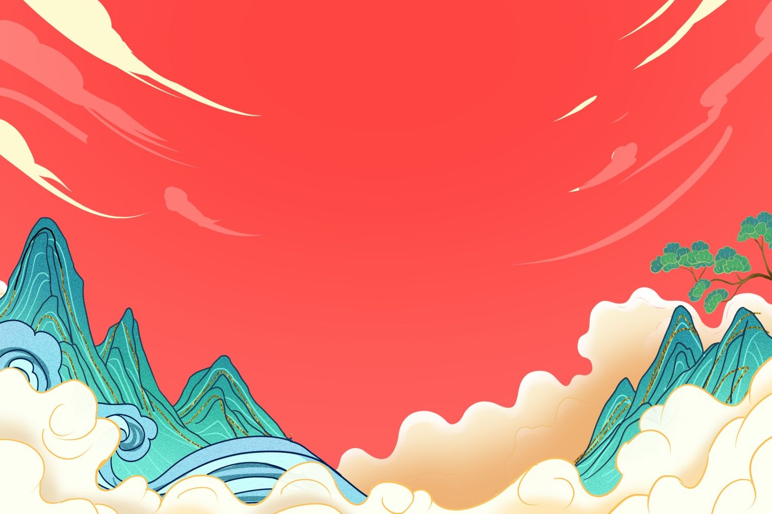 中国风国潮唯美传统山水风景插画海报祥云元素背景PS高清素材 (5)