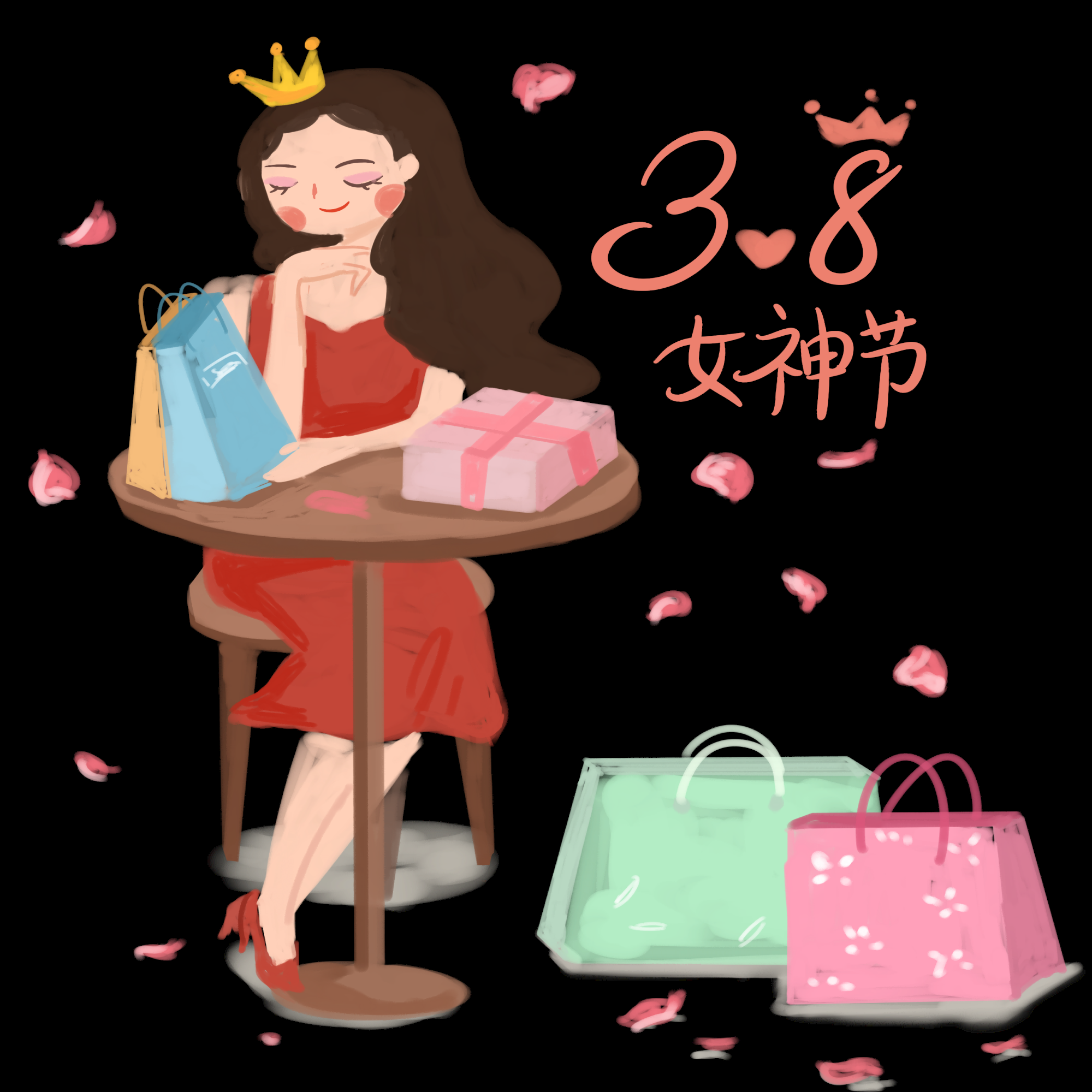 三八女王节女神节妇女节卡通人物主题插图透明背景免抠12