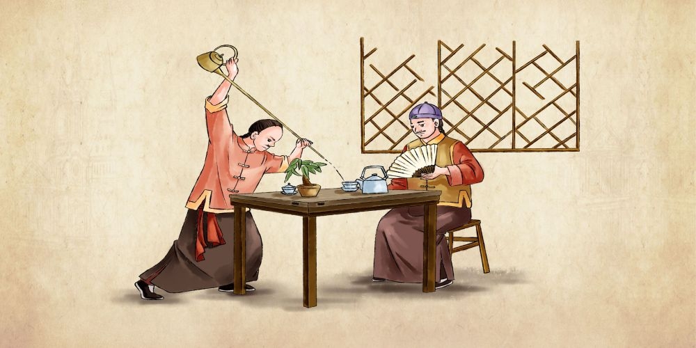 国风古代茶叶摘茶品茶人物插画传统工艺手工制作民间古典集市素材 (3)