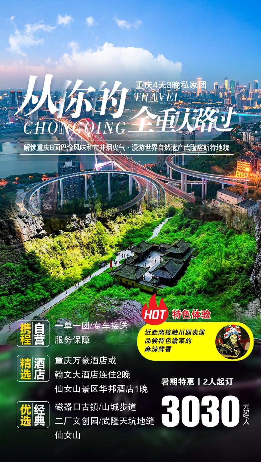 重庆旅游洪崖洞朝天门武隆长江山城魔都火锅出行旅游海报长图素材8