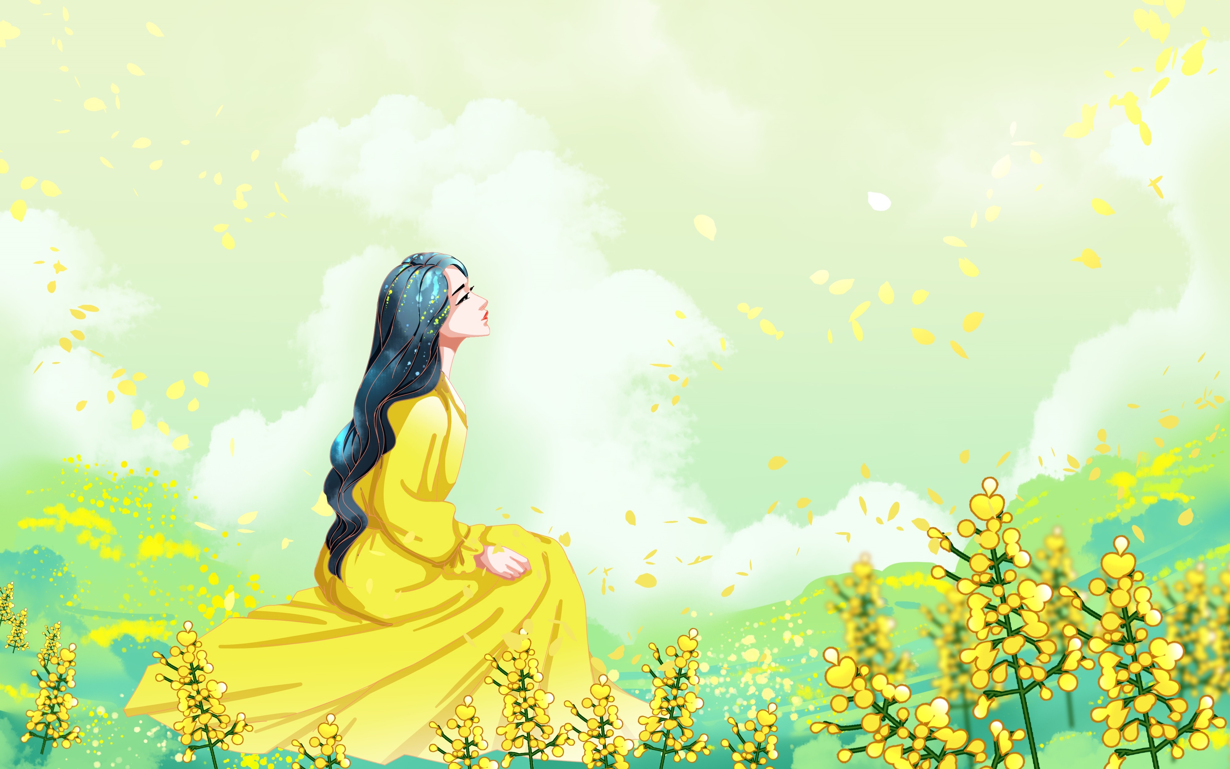 油菜花开田野风景背景插画图片banner海报18
