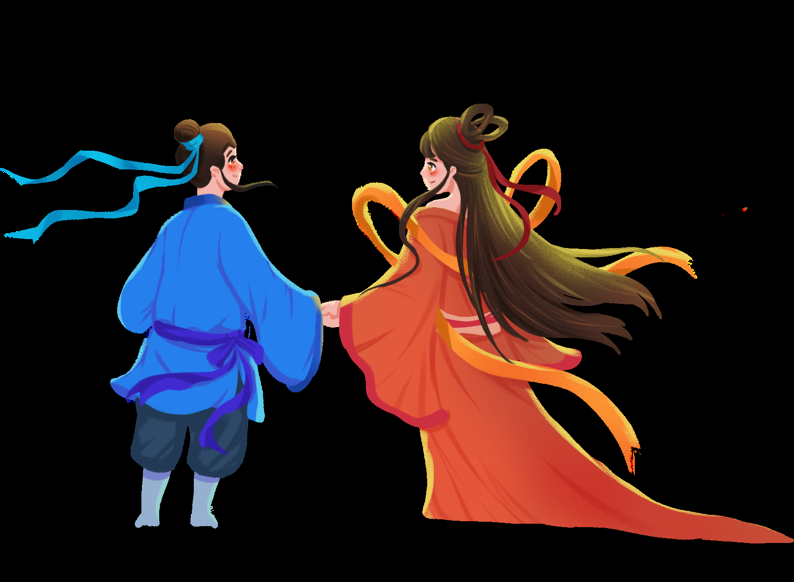 牛郎织女卡通图案七夕情人节装饰素材免抠透明背景19