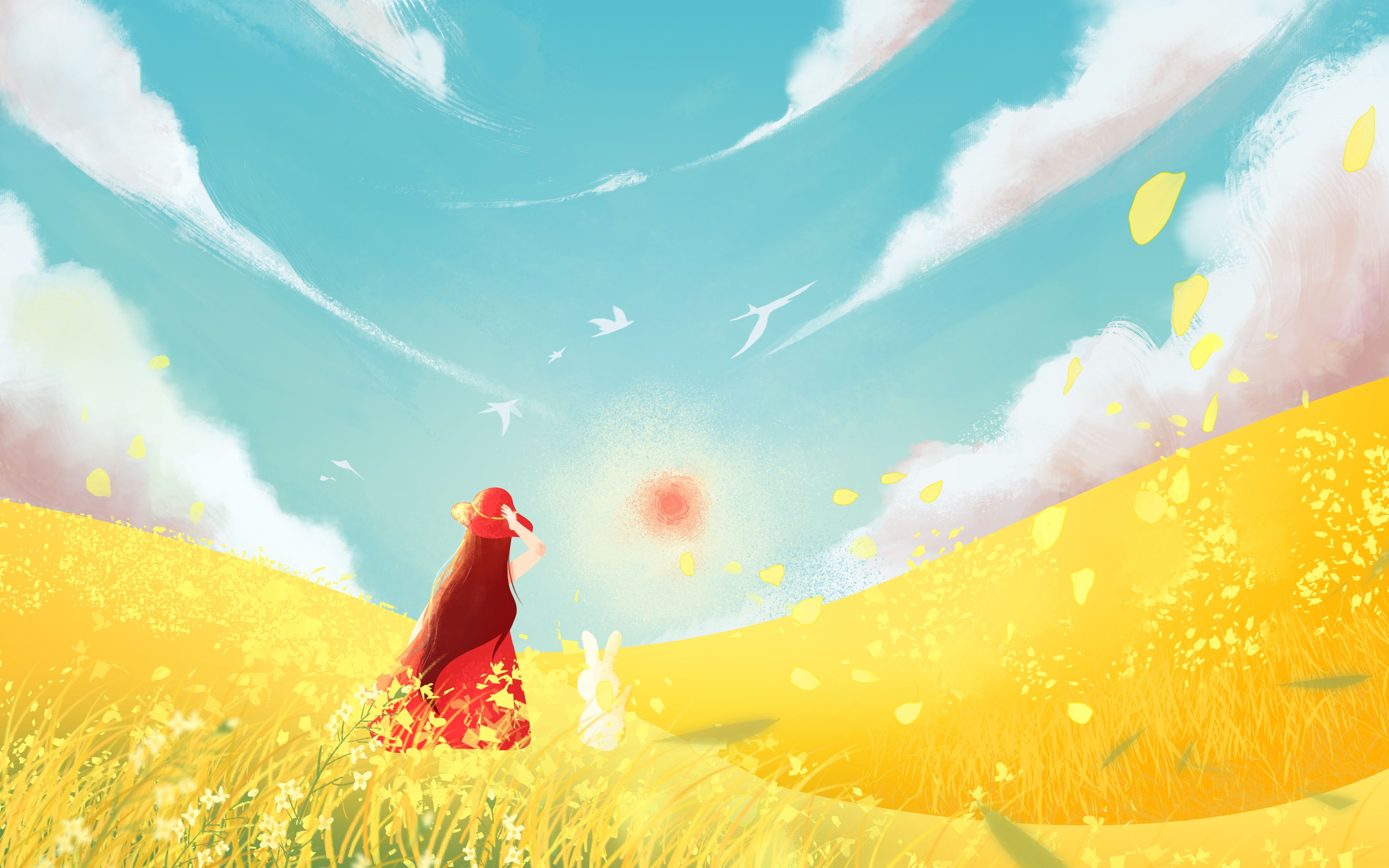 油菜花开田野风景背景插画图片banner海报24