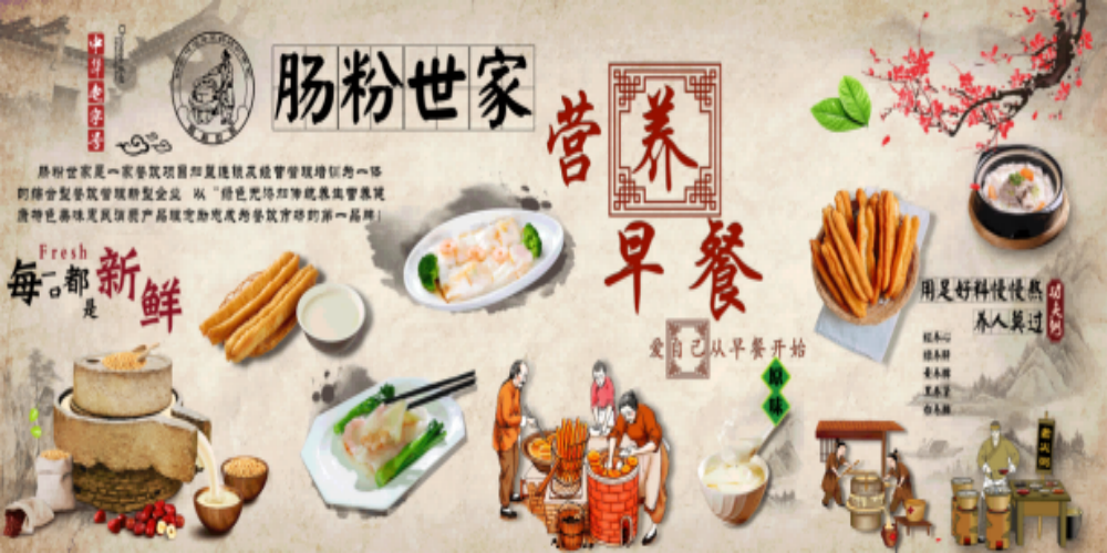 早餐餐厅广东石墨簸箕肠粉壁画海报背景墙16