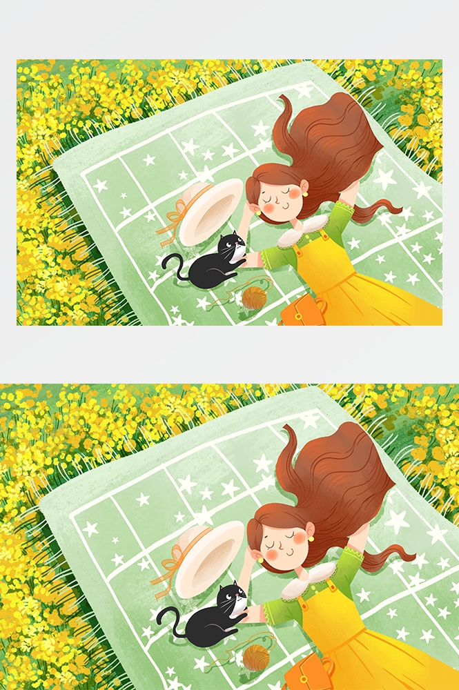 油菜花开田野风景背景插画图片banner海报27