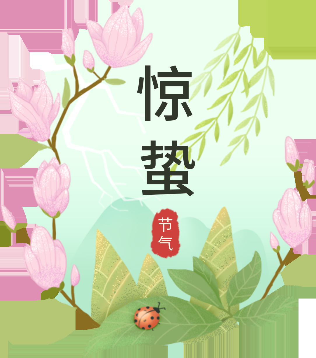 节气惊蛰插画图案素材装饰元素透明背景免抠30