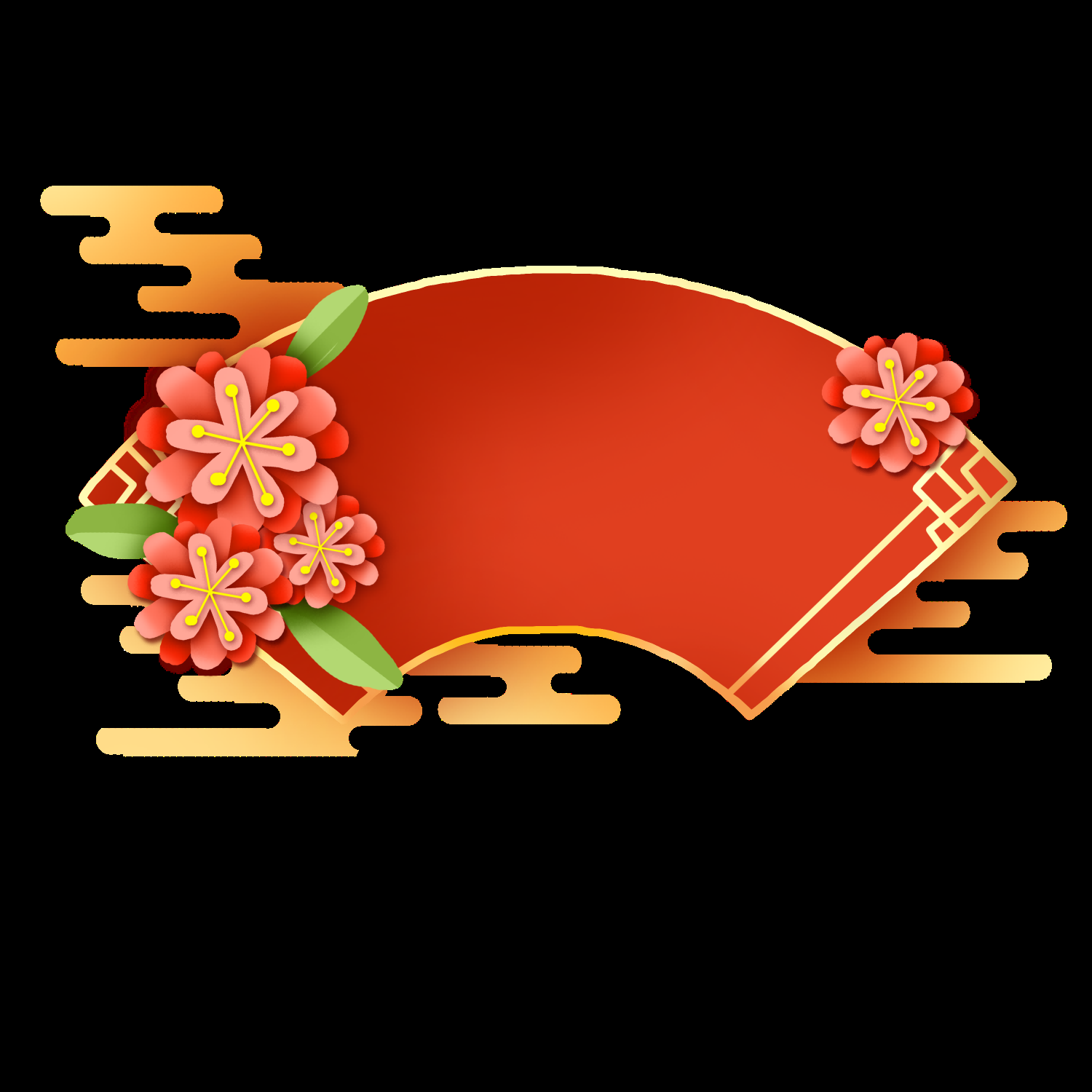 扇形边框中国风扇子装饰元素免抠素材18