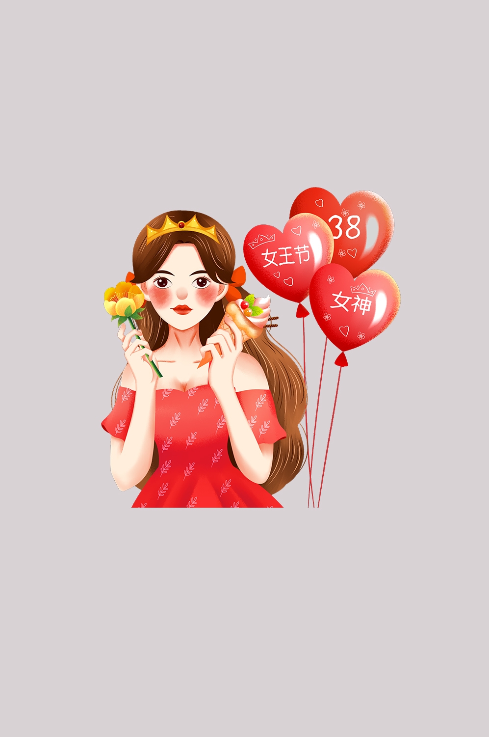 三八女王节女神节妇女节卡通人物主题插图透明背景免抠1