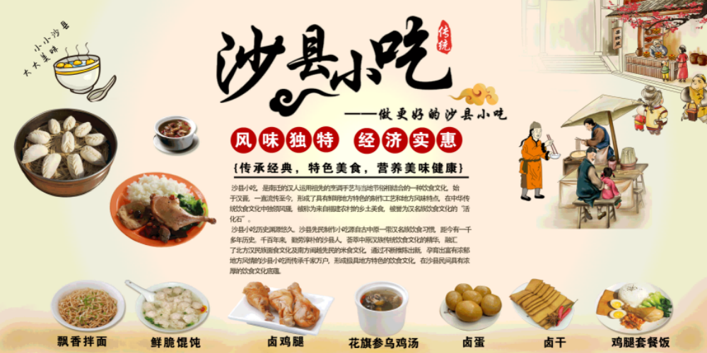 沙县小吃米饭套餐蒸饺补汤壁画背景墙贴1