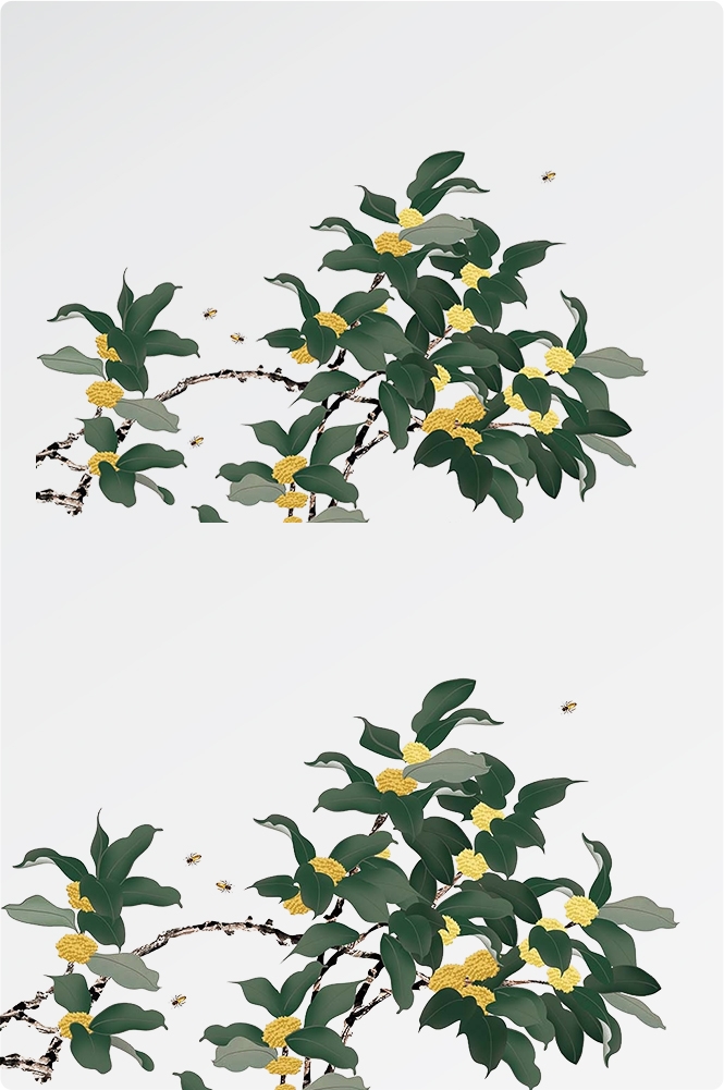 卡通手绘桂花花枝图案素材元素44