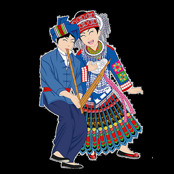 56个少数民族卡通人物服饰免抠元素插画7