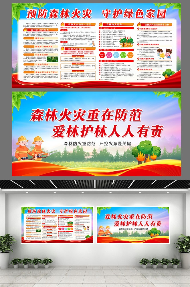森林防火预防森林火灾消防安全展板套图海报素材2
