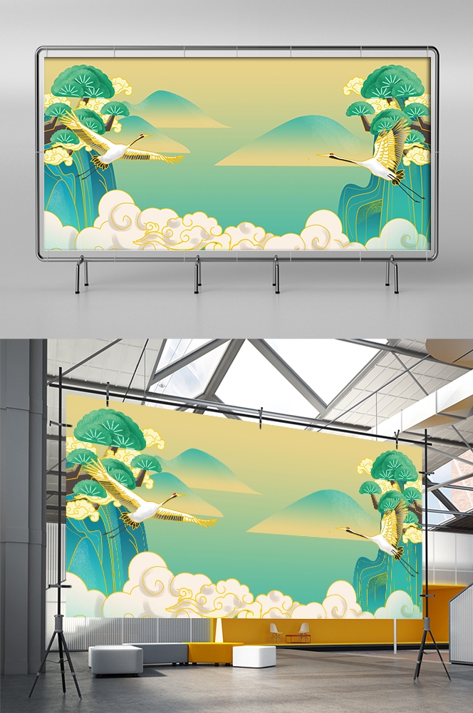 国潮山水中国风背景图展板插画素材20
