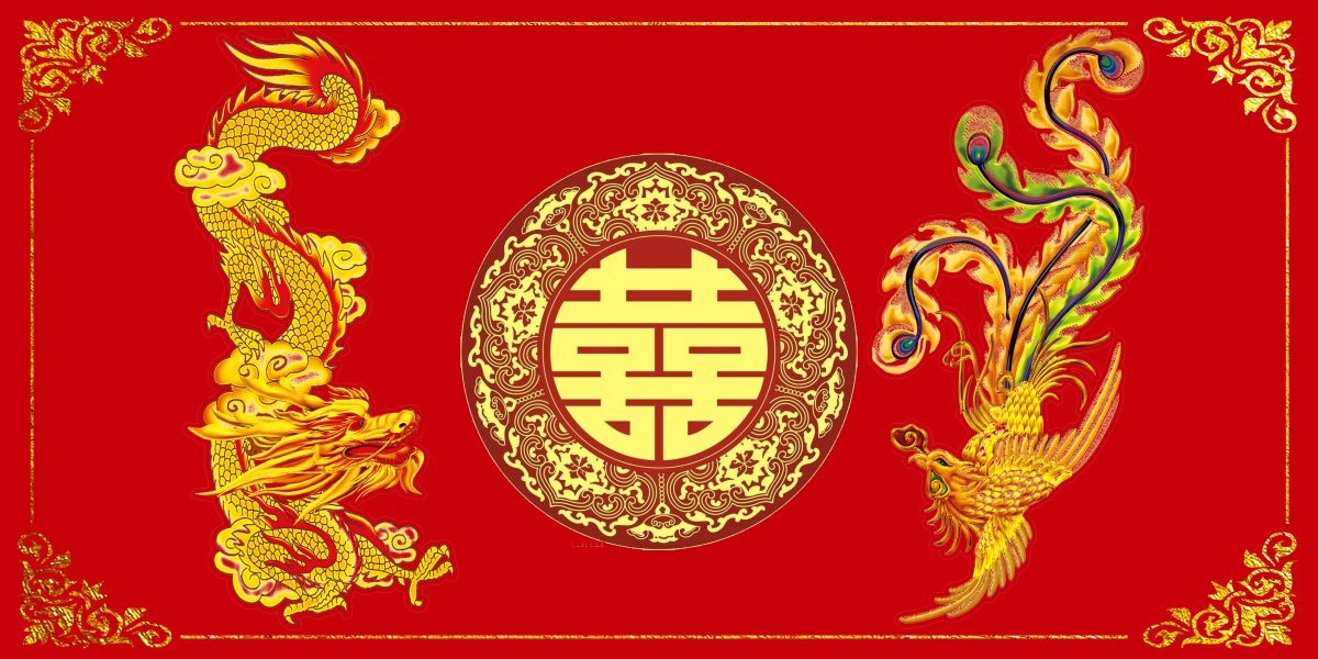 中式红色喜庆婚礼婚庆海报背景百年好合喜字结婚背景 (32)