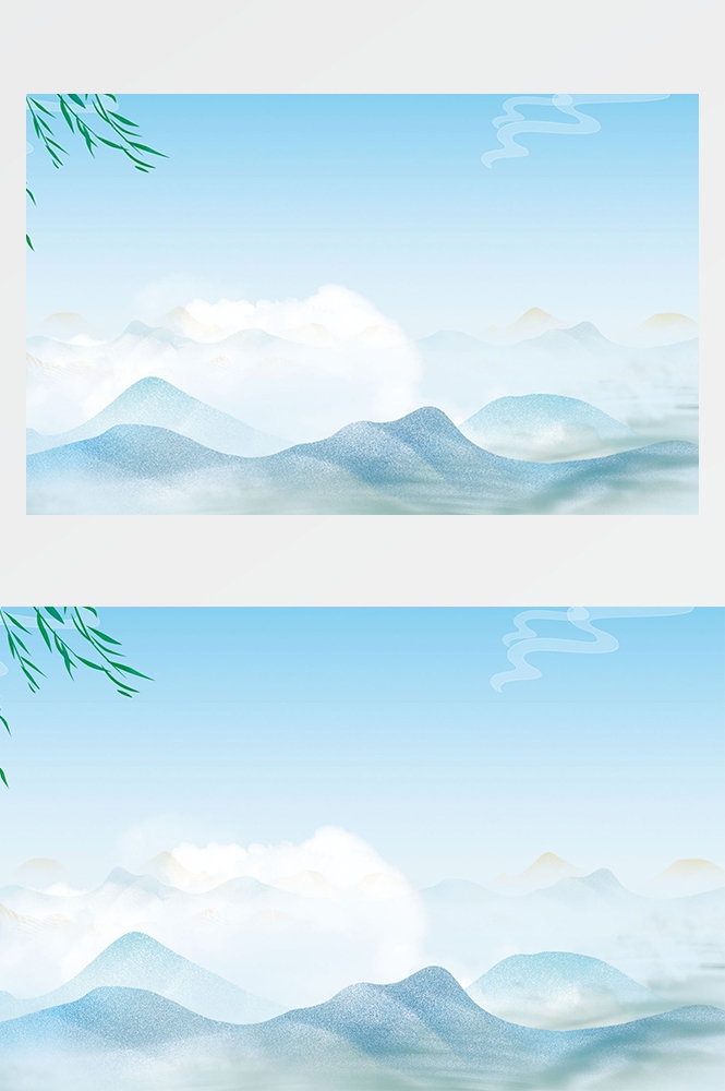 中国风国潮唯美山水风景祥云海报背景PS高清分层插画素材模板 (4)