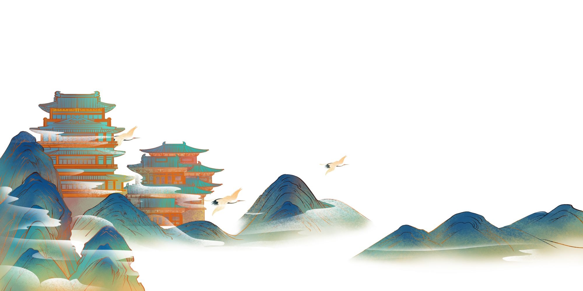 国潮山水中国风背景图展板插画素材27