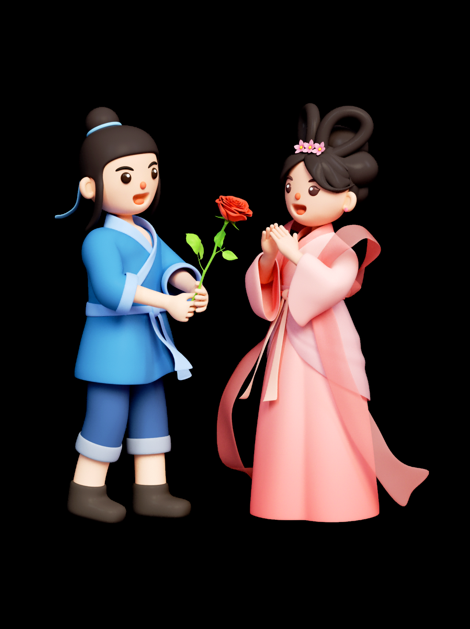 牛郎织女卡通图案七夕情人节装饰素材免抠透明背景55