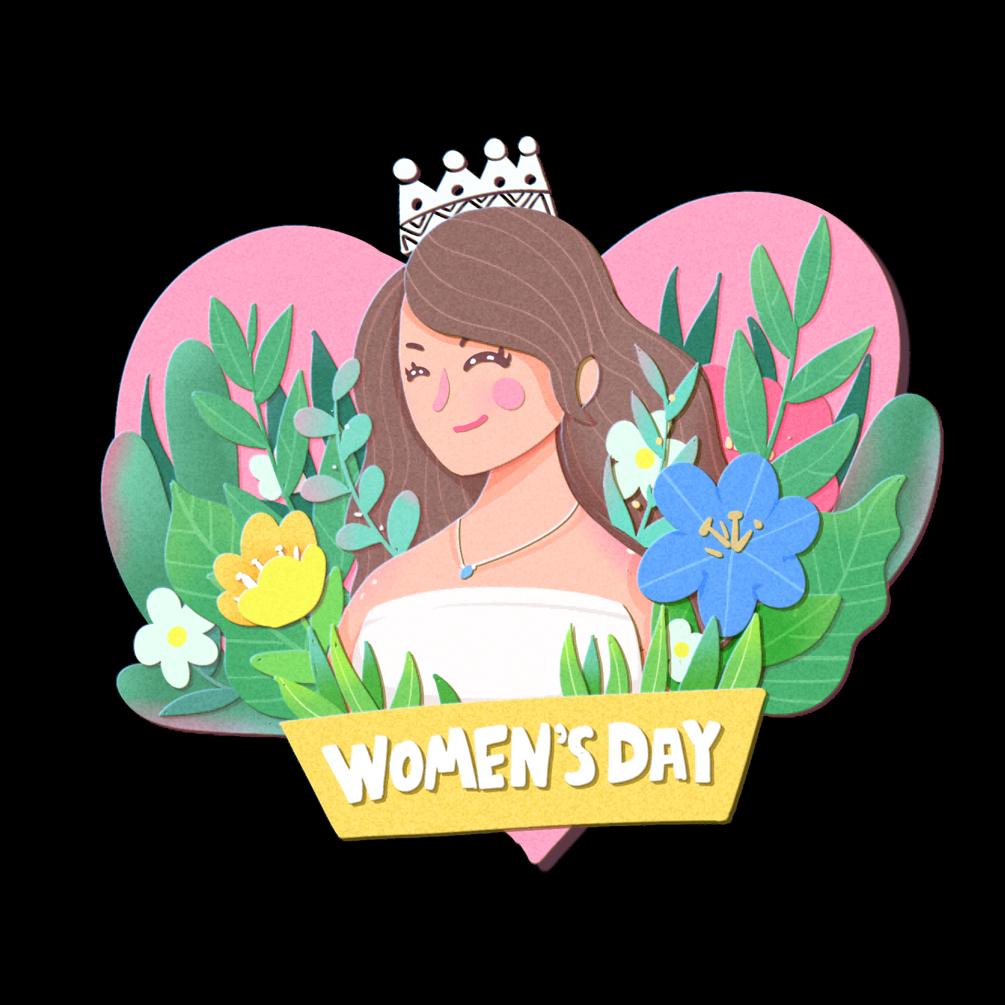 三八女王节女神节妇女节卡通人物主题插图透明背景免抠18