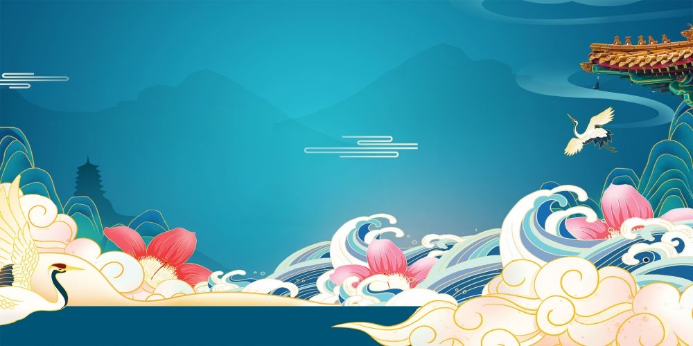 中国风国潮唯美山水风景祥云海报背景高清分层插画素材模板  (16)