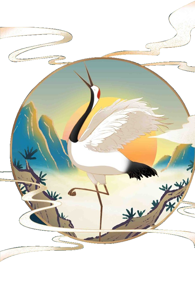 中国风国潮仙鹤海报插画装饰元素免抠素材12