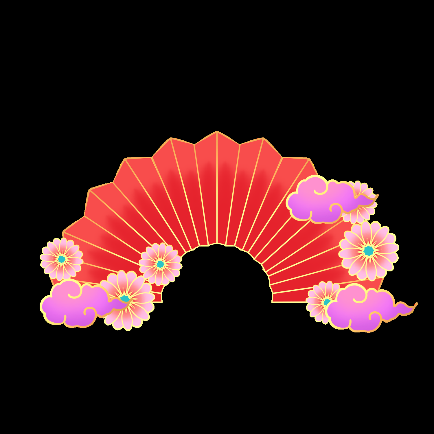 扇形边框中国风扇子装饰元素免抠素材31