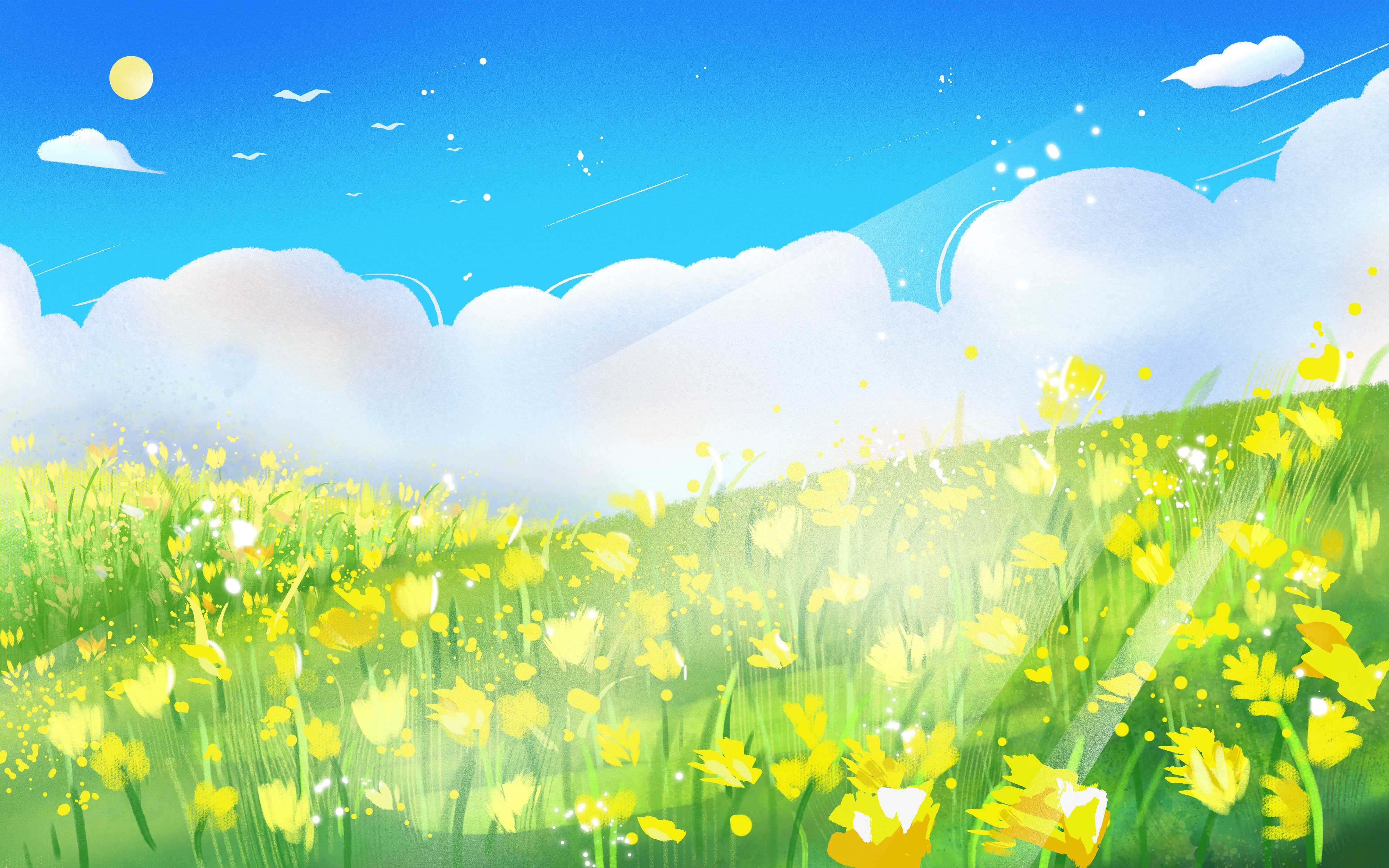 油菜花开田野风景背景插画图片banner海报21