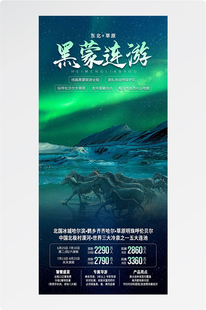 东北哈尔滨延边漠河极光雪村土豆滑雪冰雕旅游海报素材7