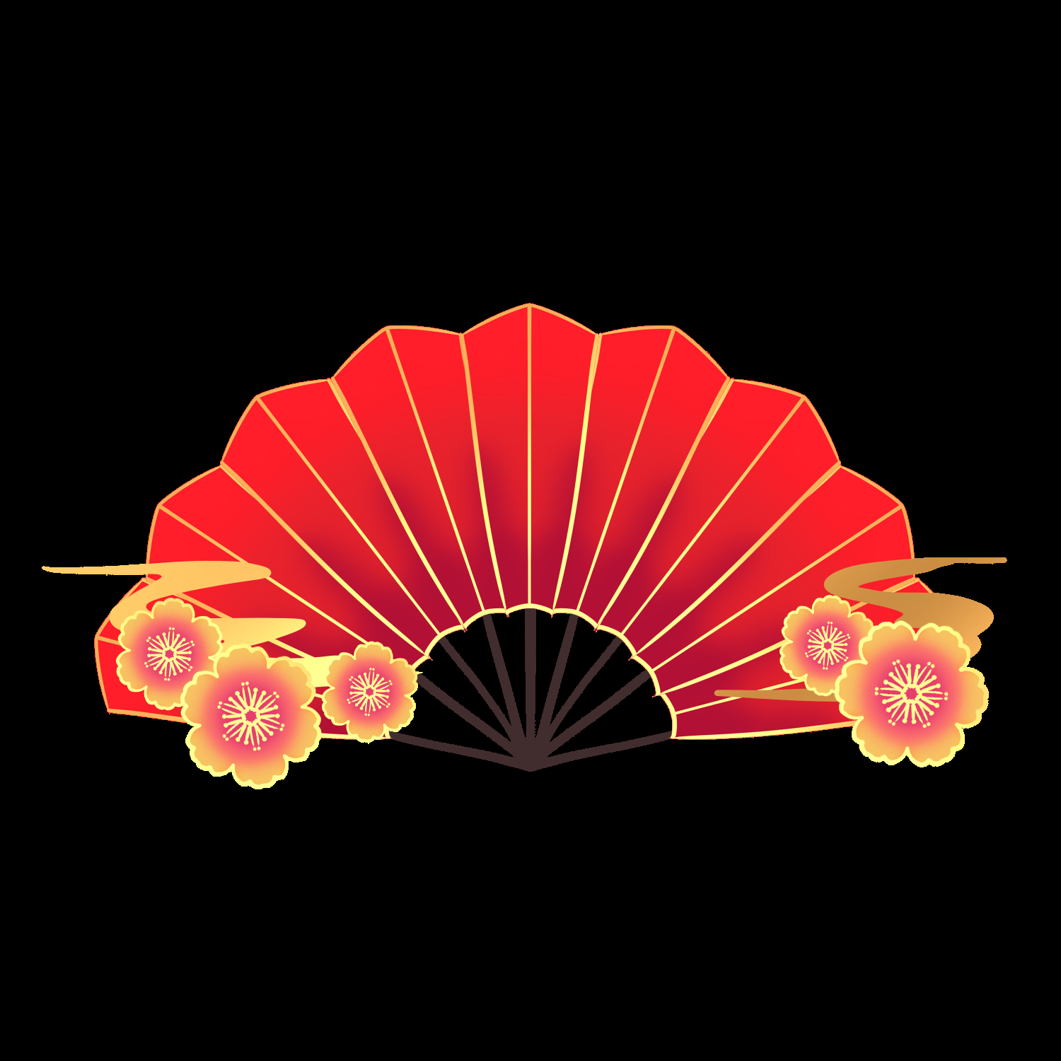 扇形边框中国风扇子装饰元素免抠素材27