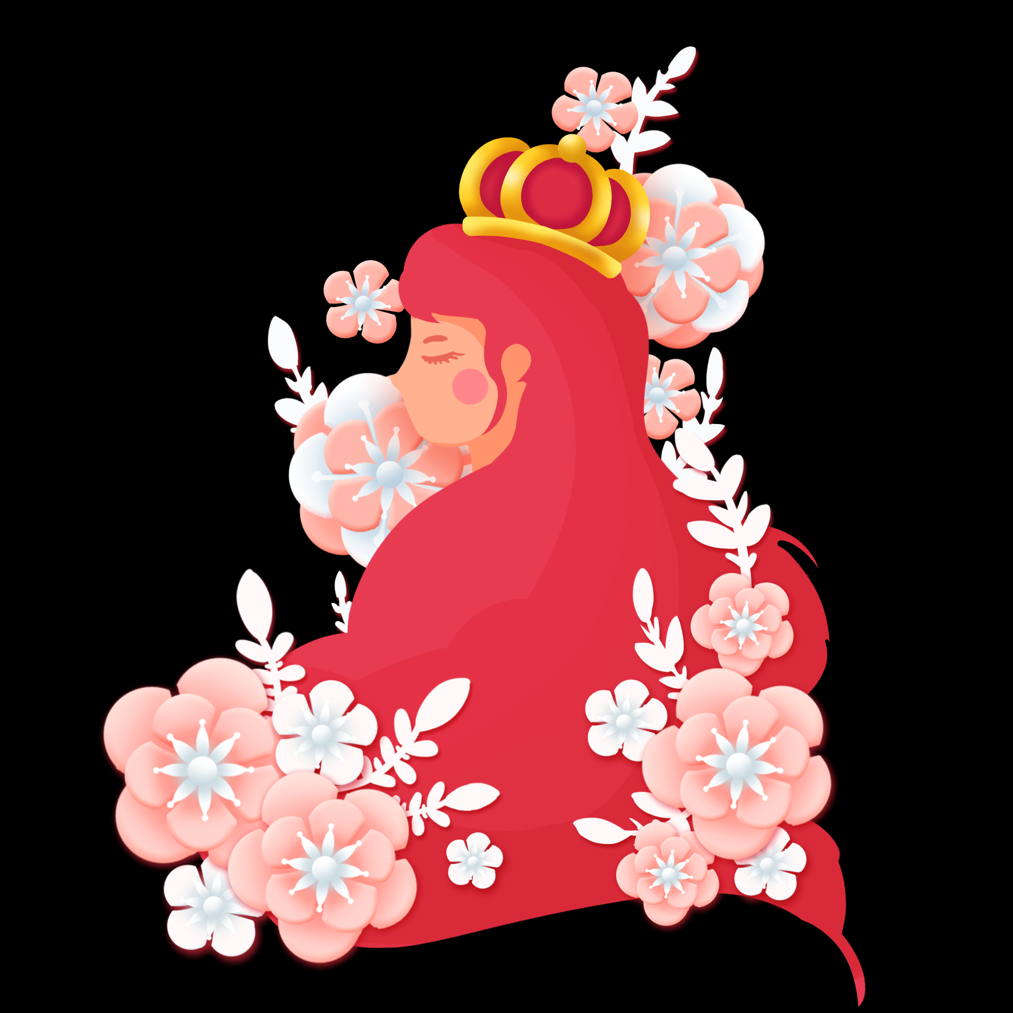 三八女王节女神节妇女节卡通人物主题插图透明背景免抠54