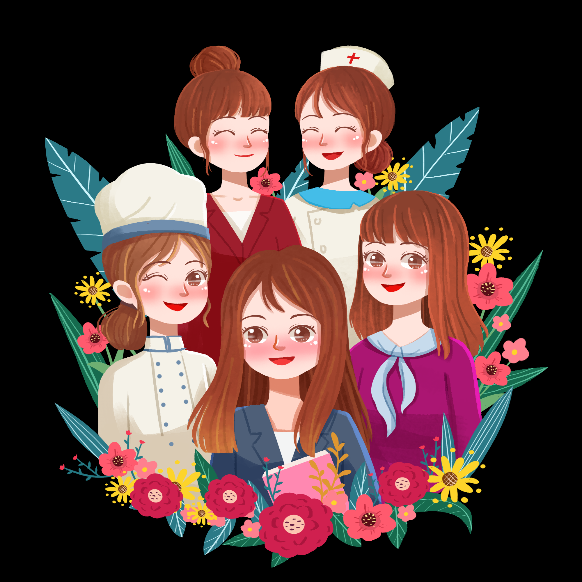 三八女王节女神节妇女节卡通人物主题插图透明背景免抠37