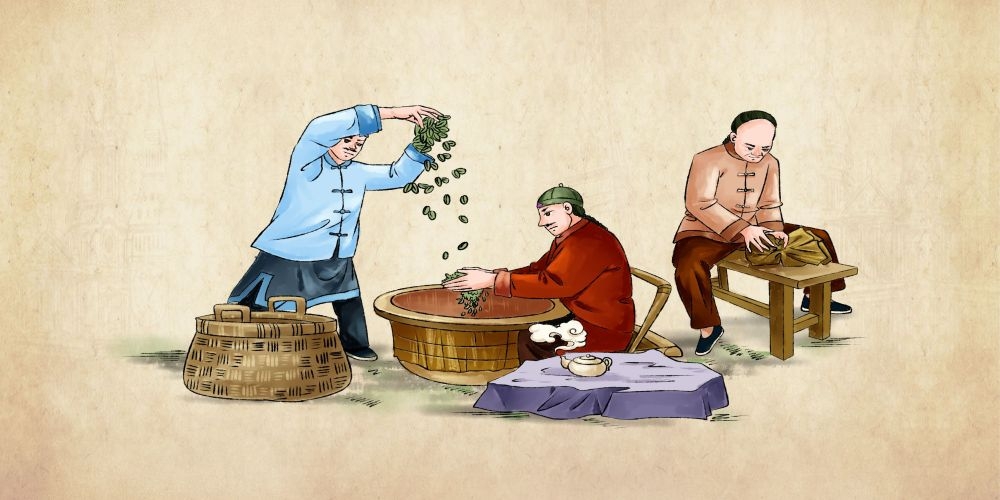 国风古代茶叶摘茶品茶人物插画传统工艺手工制作民间古典集市素材 (2)