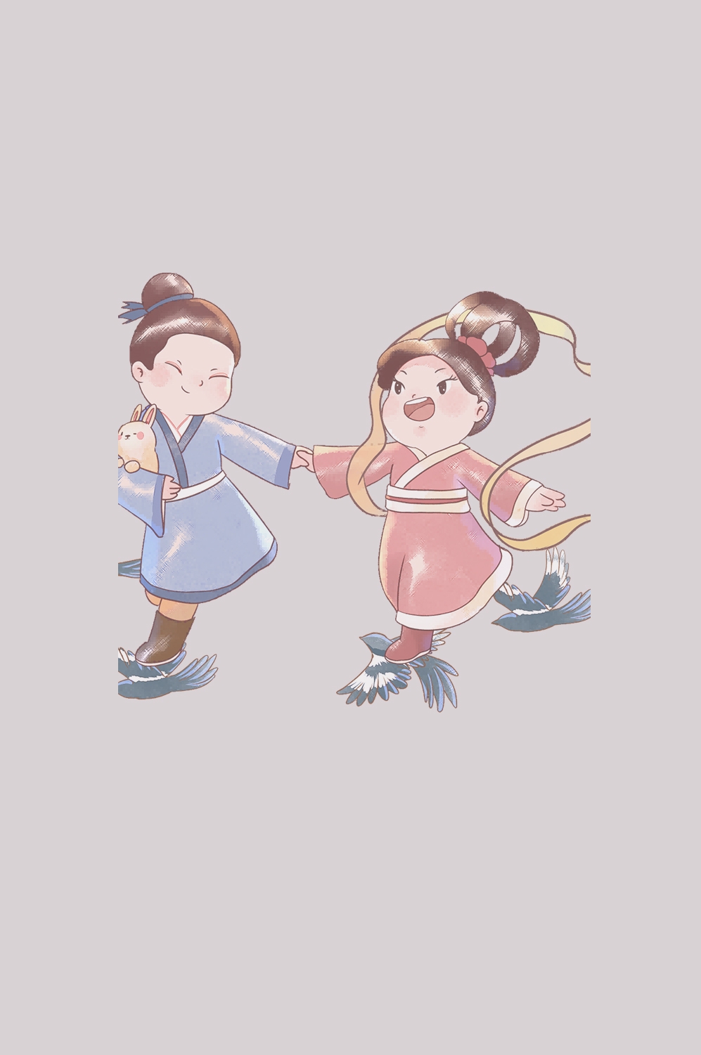 牛郎织女卡通图案七夕情人节装饰素材免抠透明背景74