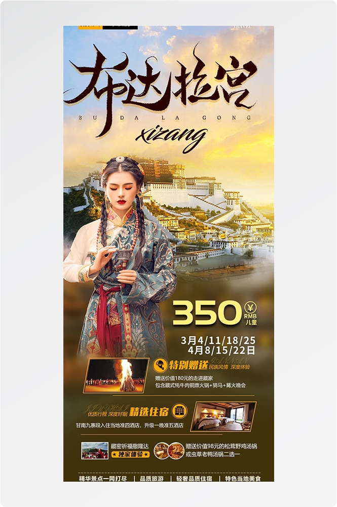 西藏拉萨布达拉宫川藏藏南灵芝日喀则海报易拉宝素材13