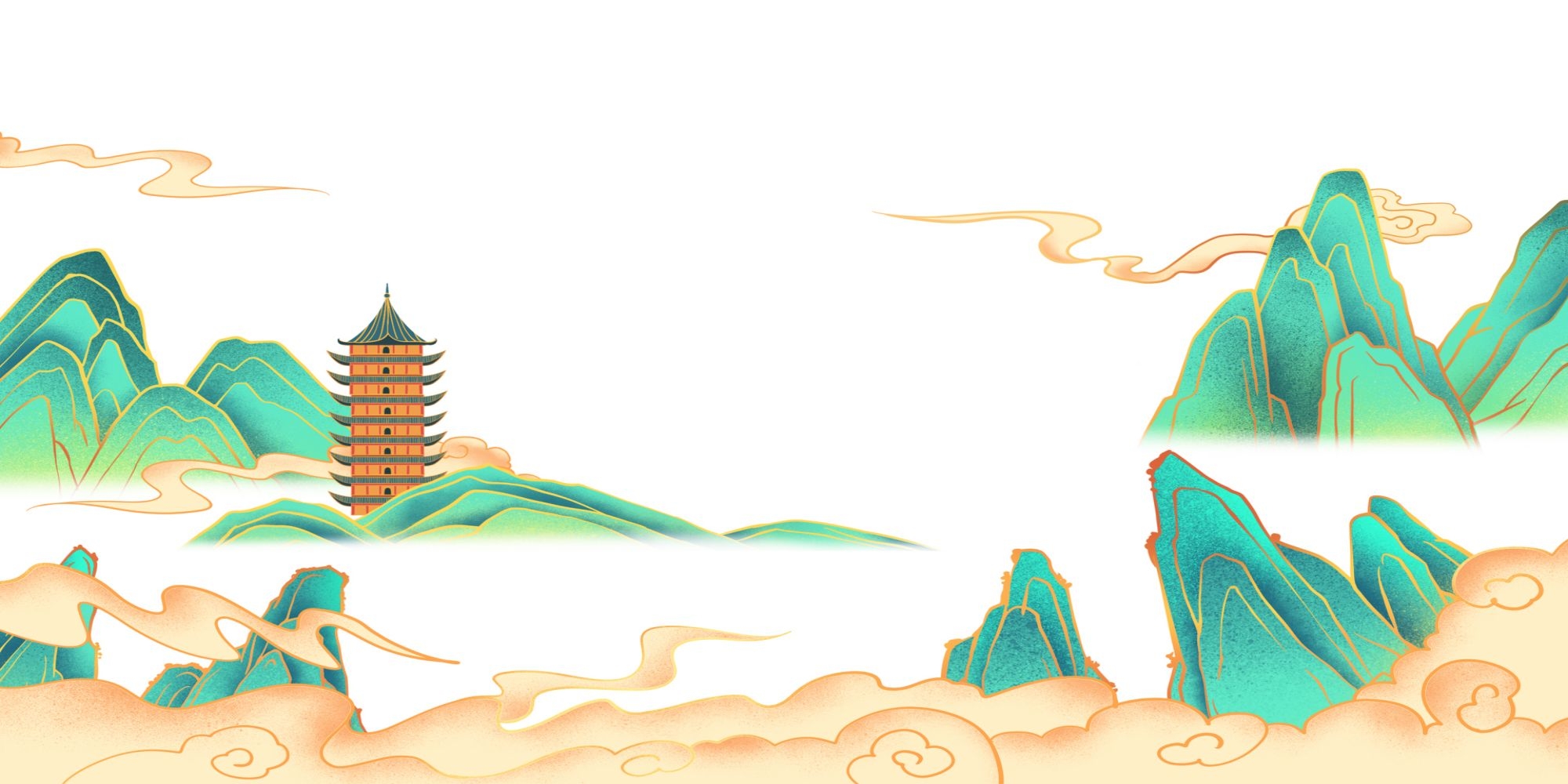 国潮山水中国风背景图展板插画素材7