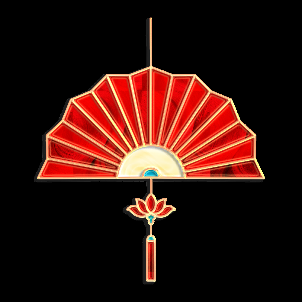 扇形边框中国风扇子装饰元素免抠素材37