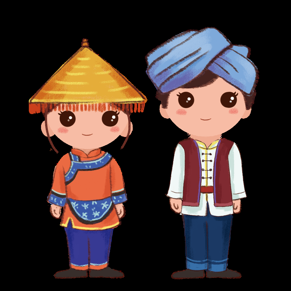 56个少数民族卡通人物服饰免抠元素插画21