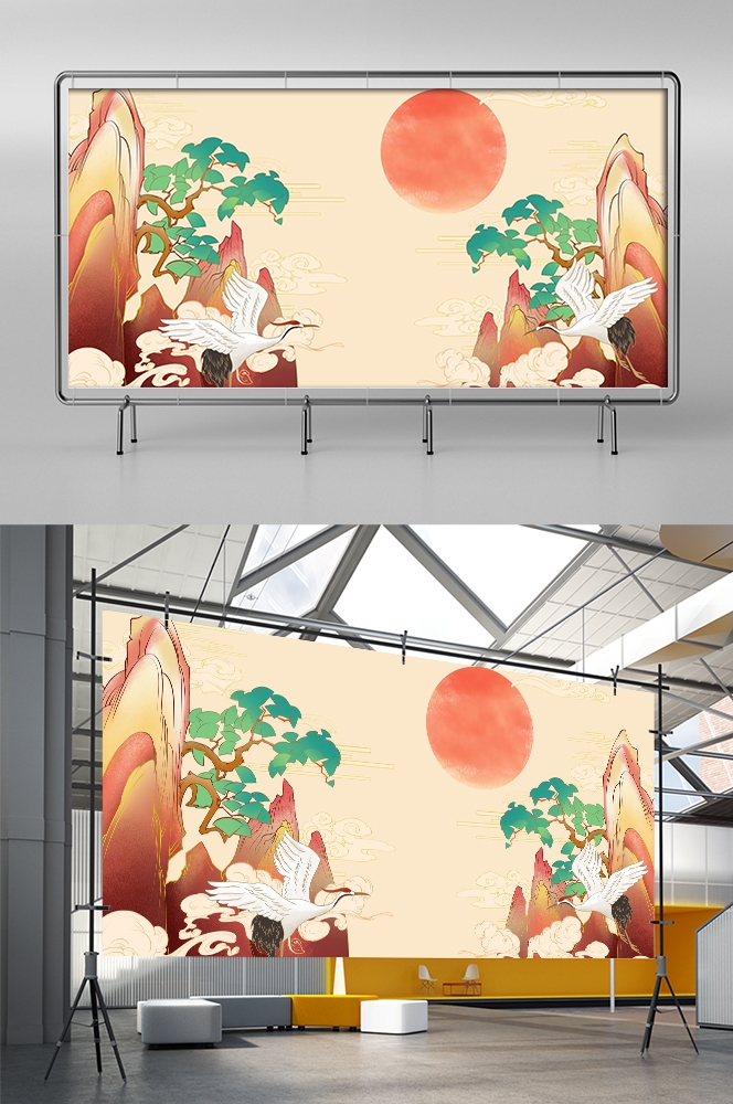 国潮山水中国风背景图展板插画素材10