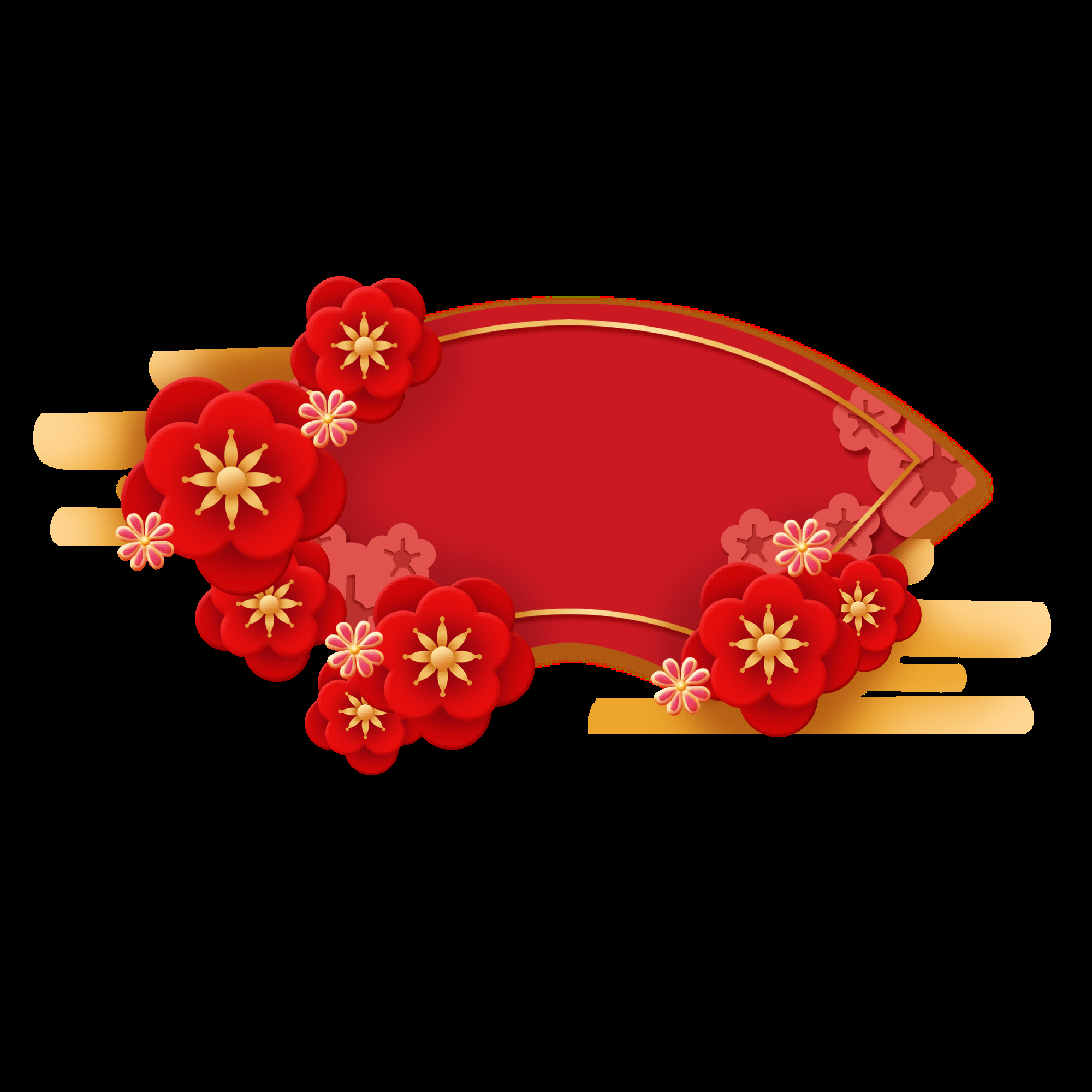 扇形边框中国风扇子装饰元素免抠素材39