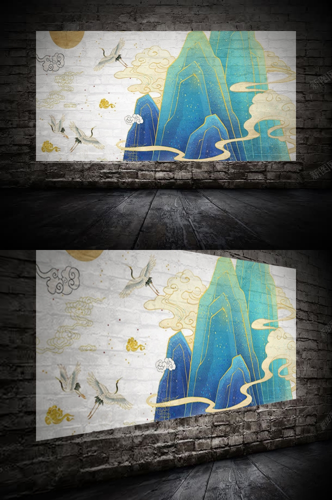 中国风国潮唯美山水风景祥云海报背景高清分层插画素材模板  (6)