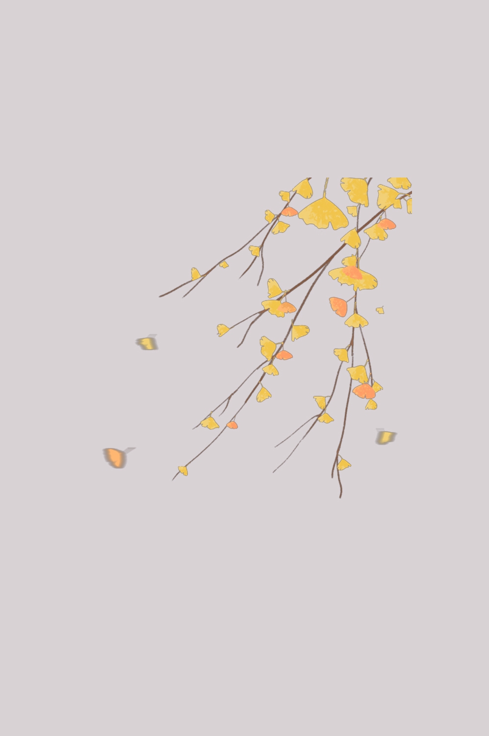 银杏叶树枝插画装饰元素免抠素材50