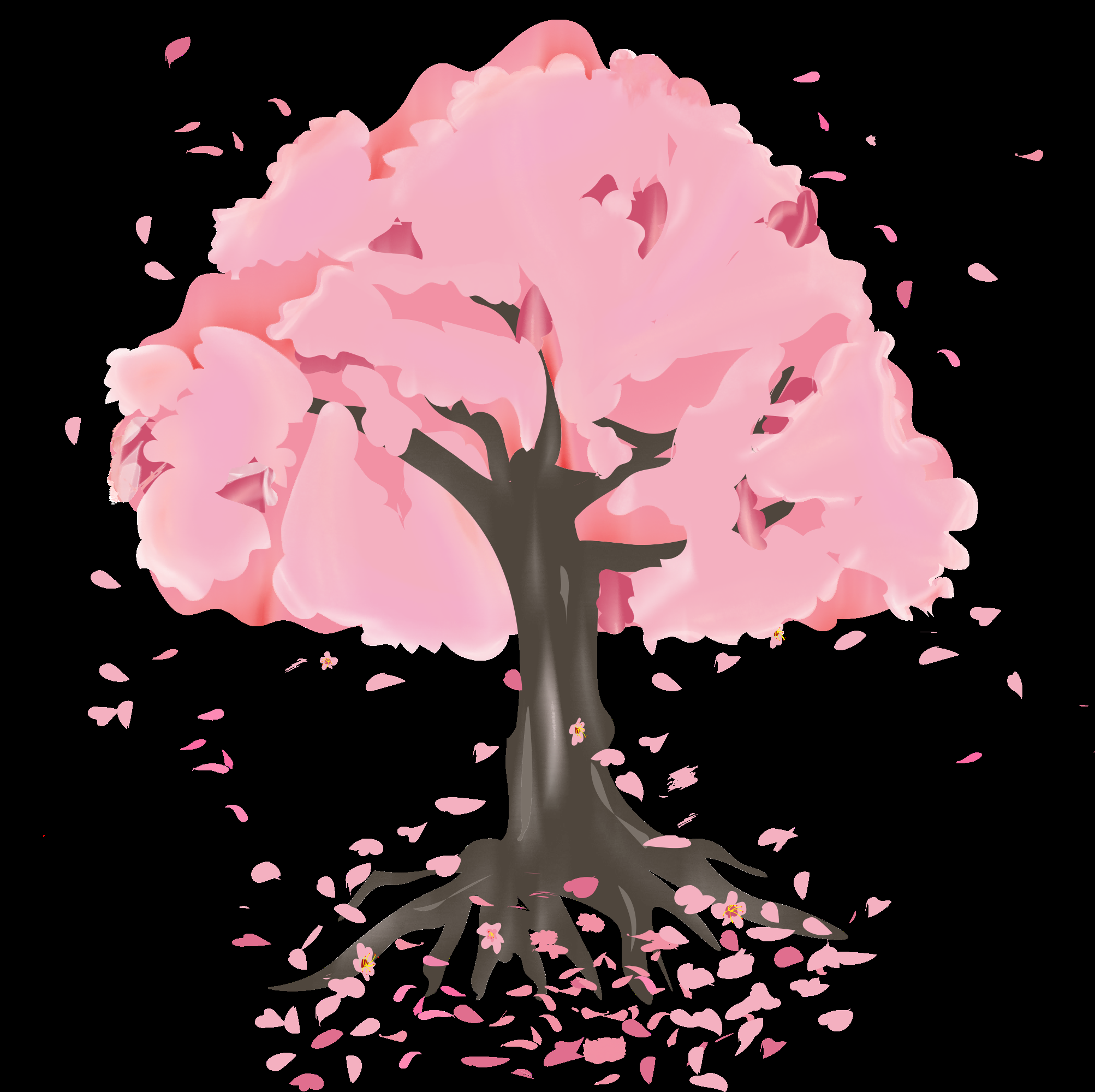 唯美樱花花树花枝樱花飘落图片装饰插图免抠3