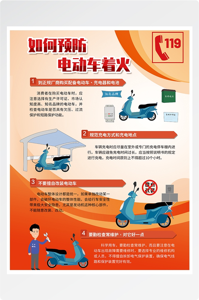 电动车火灾防范电动车消防安全问题海报展板16