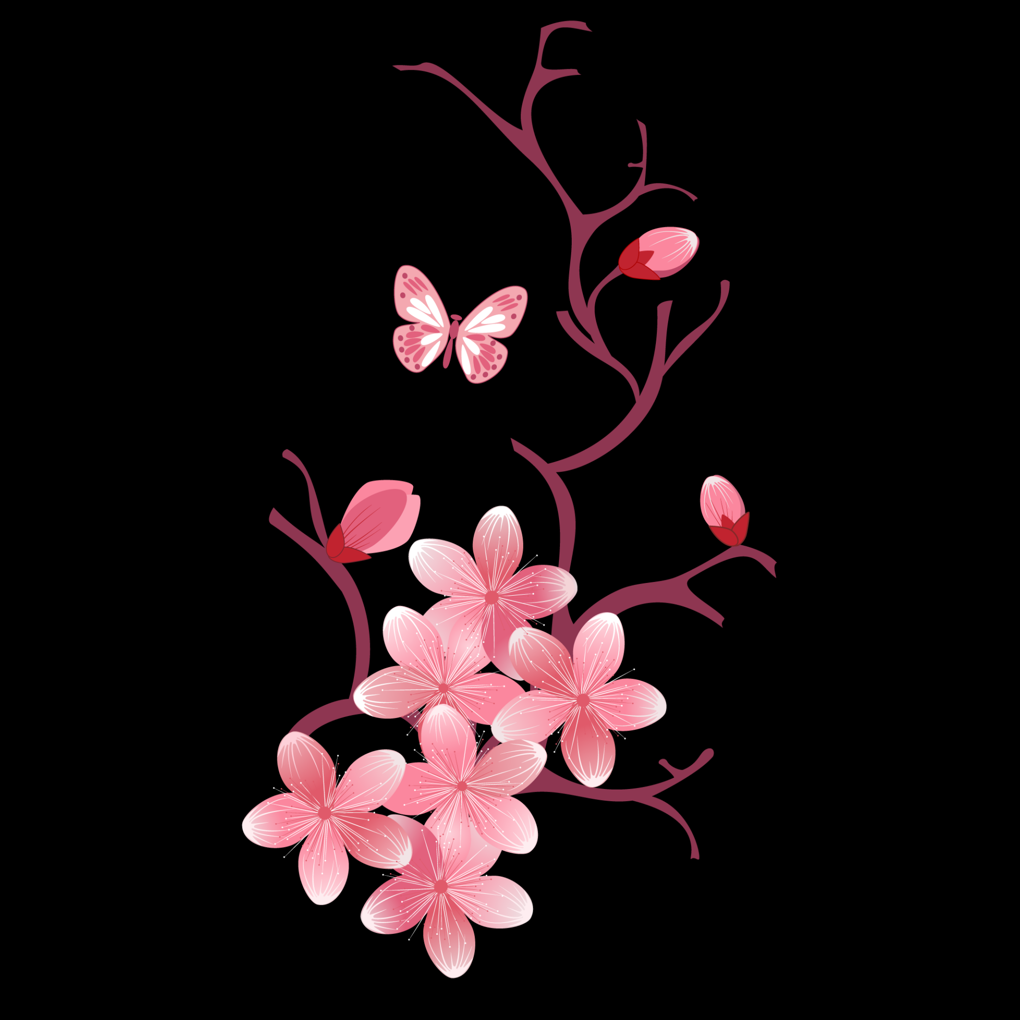 桃花素材图中国风海报设计桃树花枝透明背景9